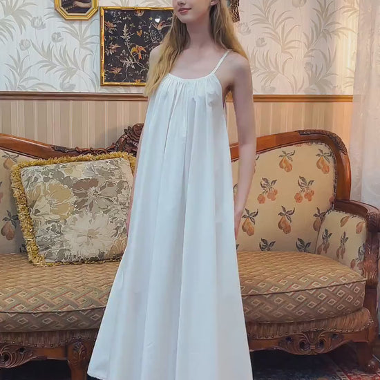 Nightgown 100% Cotton Nightgown Victorian Nightgown Women White long nightgown Honeymoon Bridal Lingerie Sleeveless nightgown