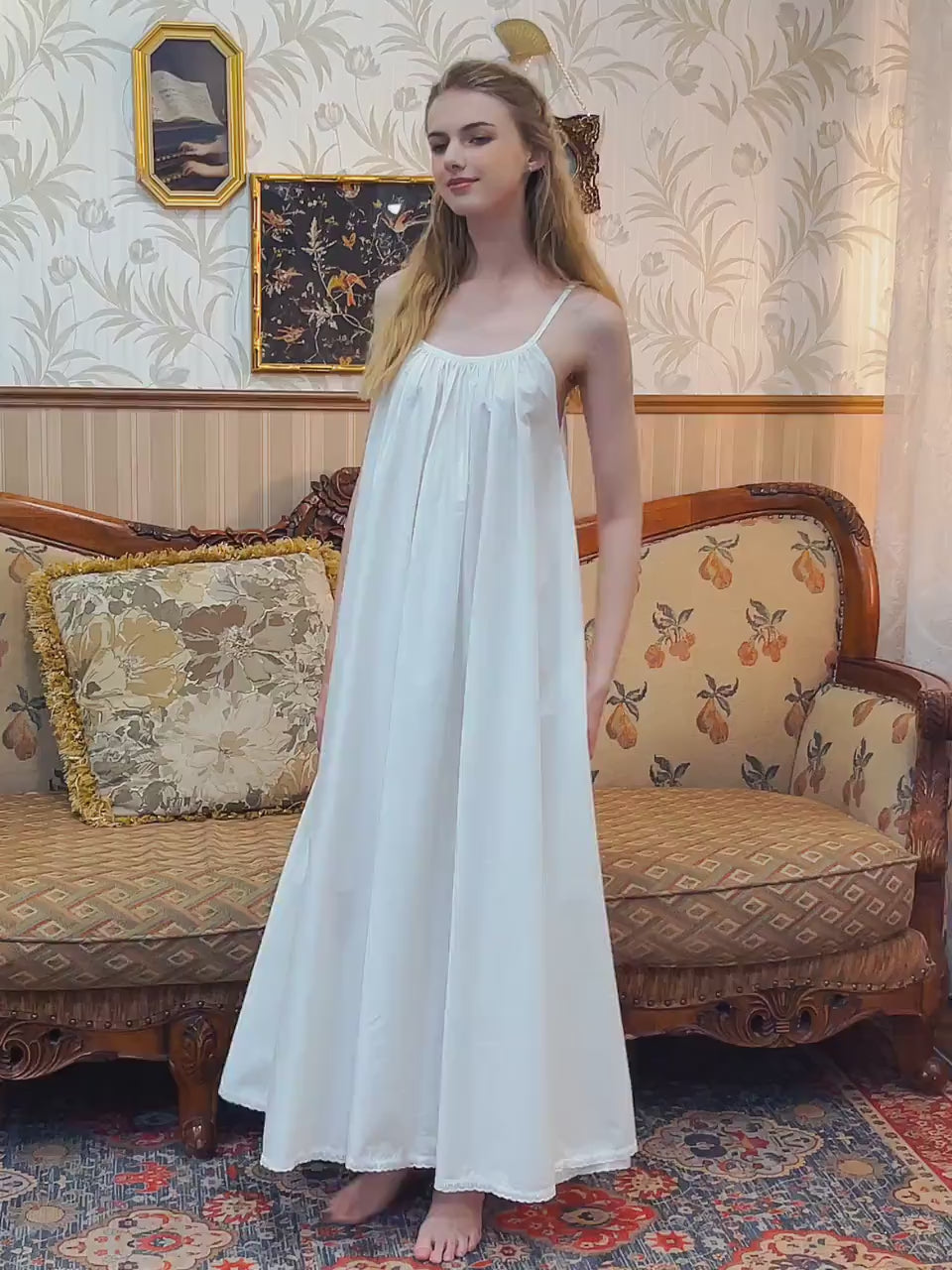 Nightgown 100% Cotton Nightgown Victorian Nightgown Women White long nightgown Honeymoon Bridal Lingerie Sleeveless nightgown