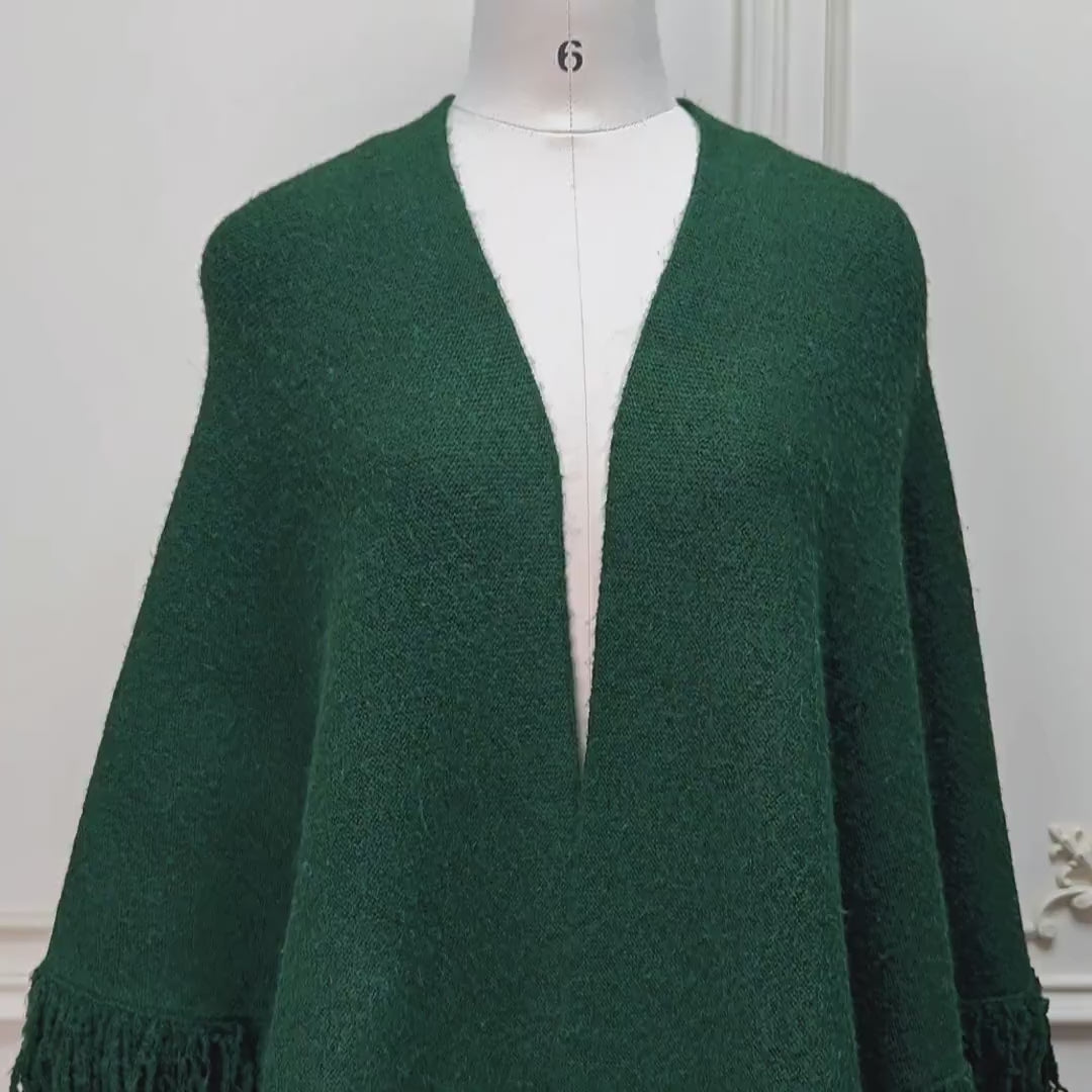 Shawl Warp Wool Blend Knitted Fringed Evening Wrap Green Triangle Thick Shawl Winter Wedding Shawl Bridal Cover Up