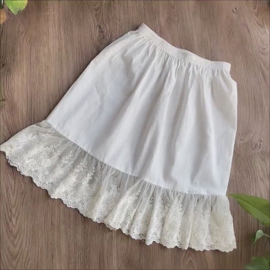 Half Slip Skirt Extender Cotton with Lace Trim Underskirt Ivory Flower Lace Slip Romantic Dress