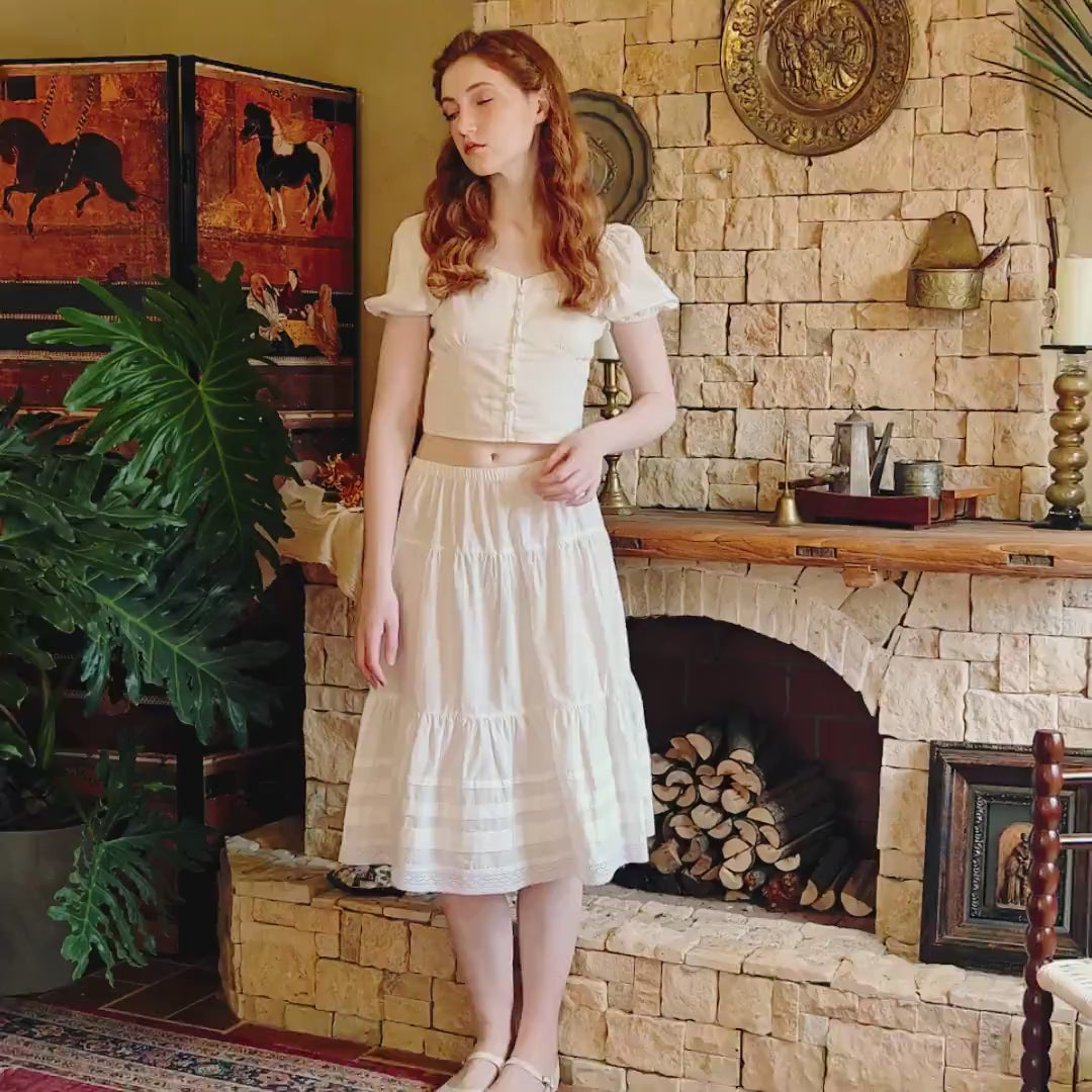 White Cotton Petticoat with Pintucks Victorian Skirt & Half Slip
