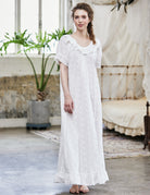 Victorian embroidered cotton nightgown with ruffle trim