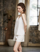 ivory striped cotton pajama shorts with loose fit design