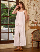 Sueasyretro Victorian inspired Pajamas Pants with Broderie Anglaise lace. Elegant cotton Pettipants for home.