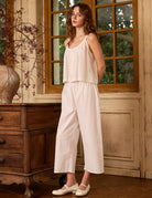 Sueasyretro white cotton vintage pajamas pants featuring a wide-leg cut, awakening your vintage soul at home.