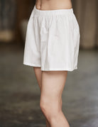 Women's soft washed 100% cotton pajama shorts in ivory, comfortable lounge sleepwear
