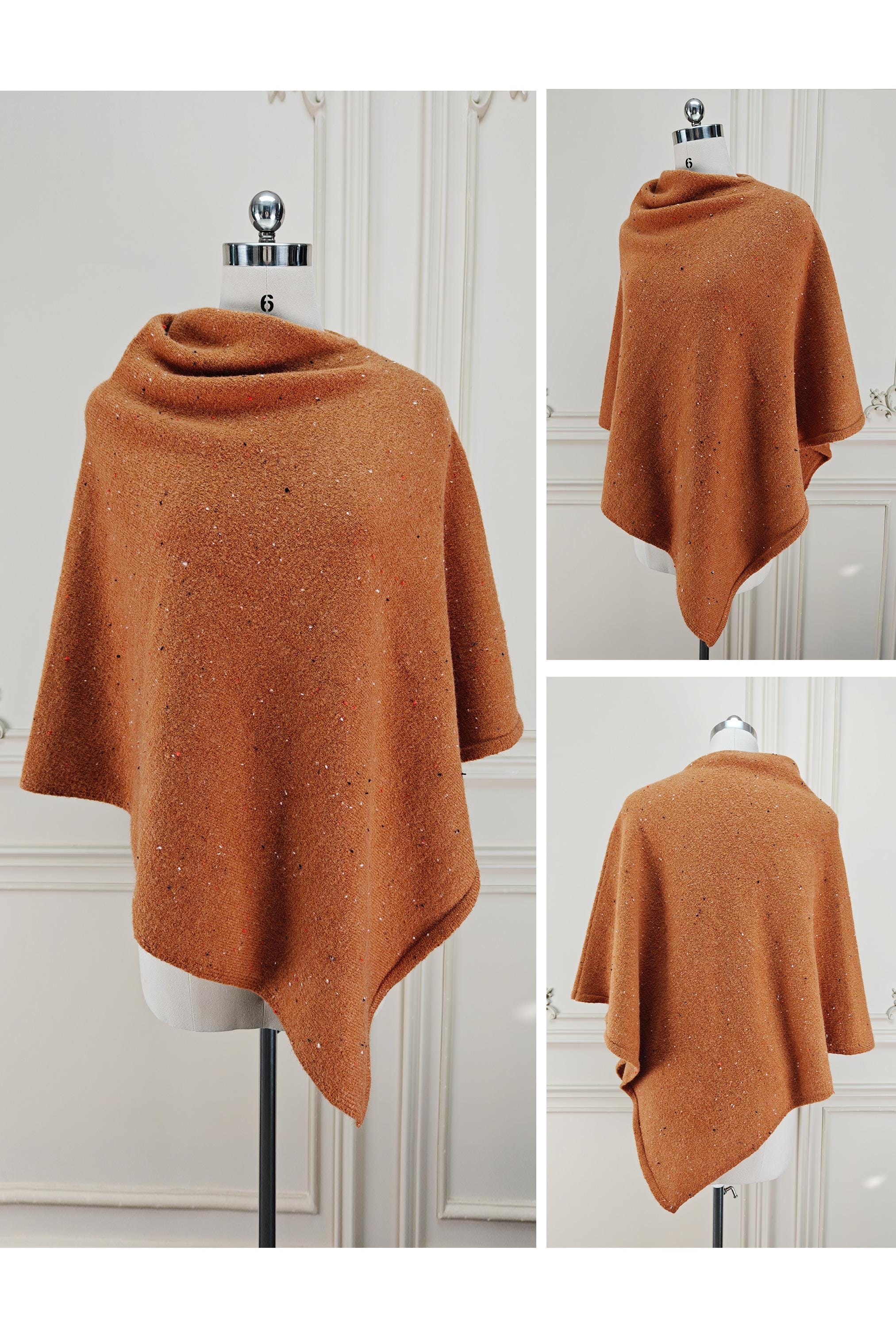 Knit wool poncho womens wool cape tweed speckled wool blend wrap ruana wool shawl