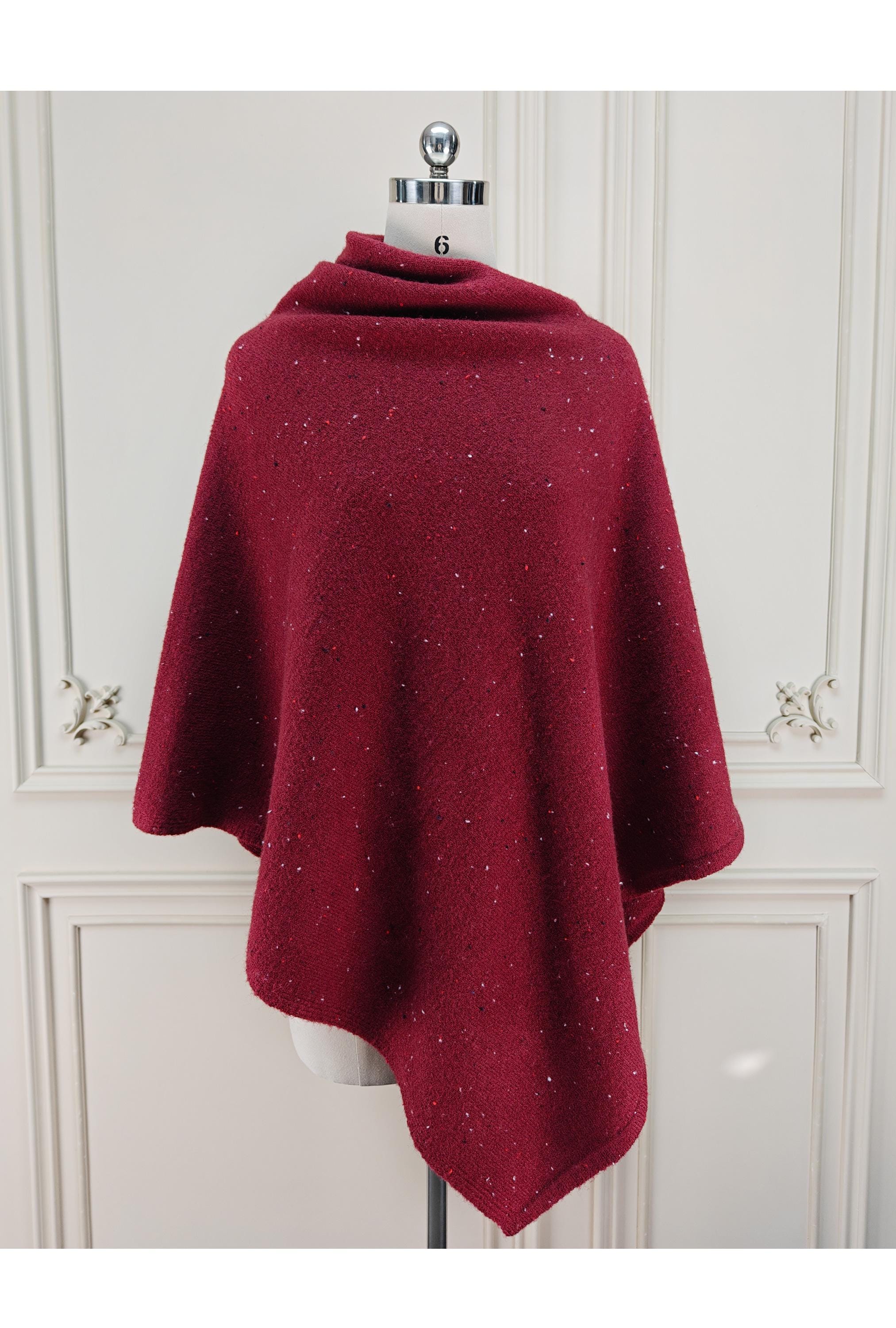 Knit wool poncho womens wool cape tweed speckled wool blend wrap ruana wool shawl